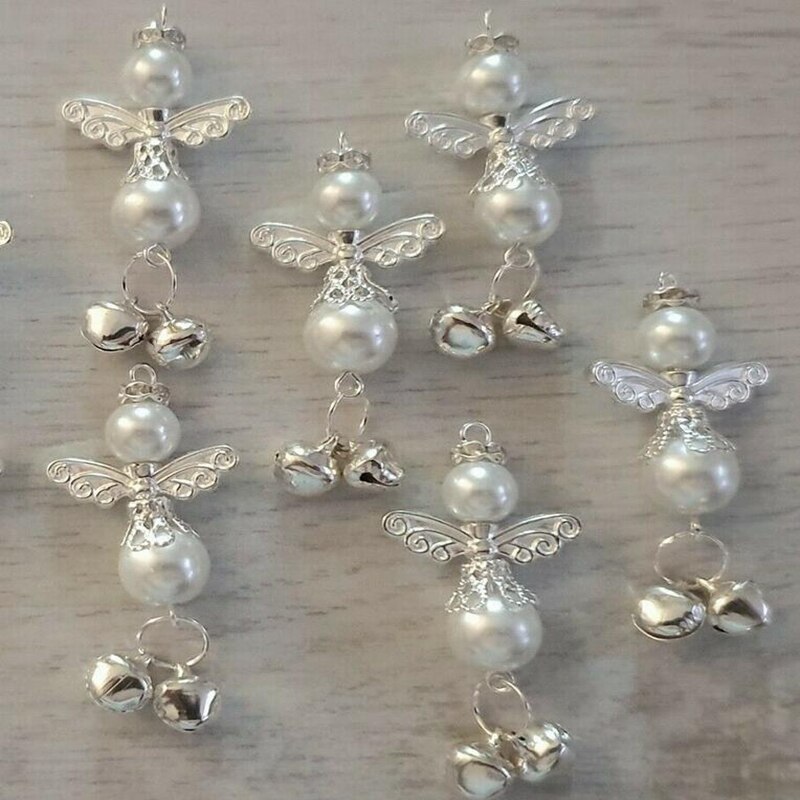 Vintage englevinger sjarm metall hjerte regnbue perler bjeller anheng for halskjede armbånd smykker å lage julebijoux: Bjeller