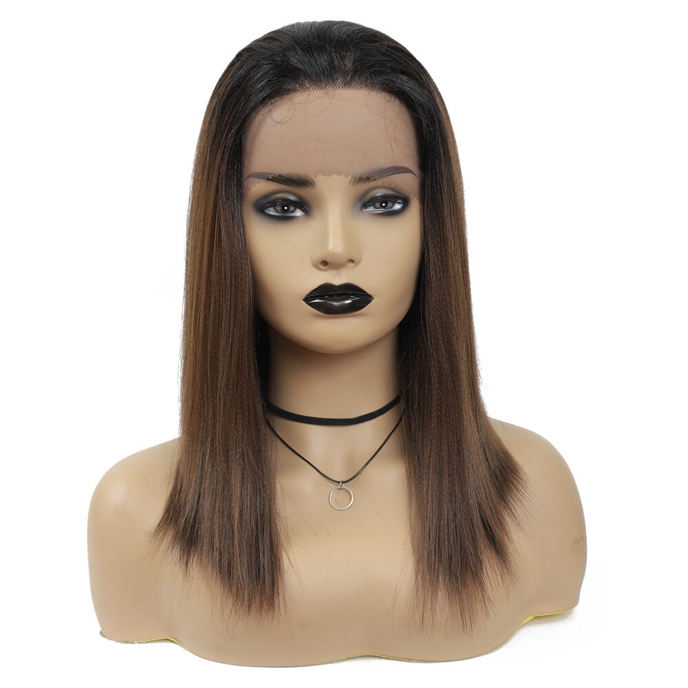 X-TRESS Dark Roots Ombre Brown Lace Front Synthetic Wig for Black Women High Temperature Fiber Hair Trendy 18'' Straight Wigs: OP430