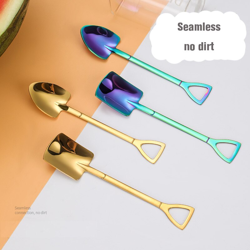 Retro Iron Shovel Stainless Steel Spoon Coffee Spoon Rice Fruit Mixing Icecream Disposable Spoon Tableware Cute Scoop Spoon Box