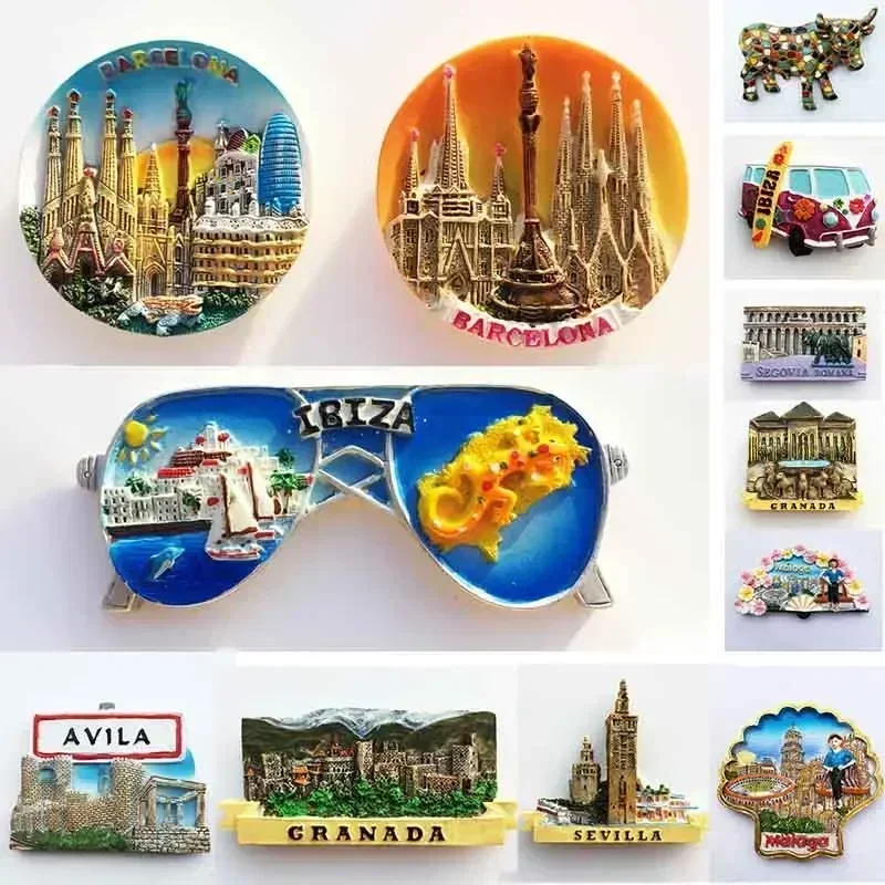 Aimants de réfrigérateur Souvenir de Barcelone Espagne, Colomb Granada Ibiza Priority ilia Maalaga, Autocollants pour la décoration de la maison et de la cuisine