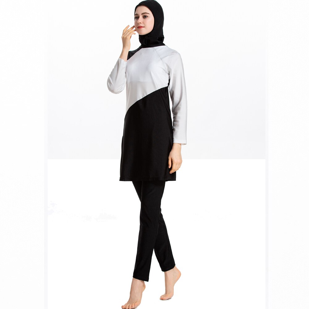 HAOFAN Musilin Hijab Badeanzug Neue Burkini Langarm Muslimah Badeanzug Frauen Islamischen Gewohnheit Femme Burkinis Patchwork Farbe