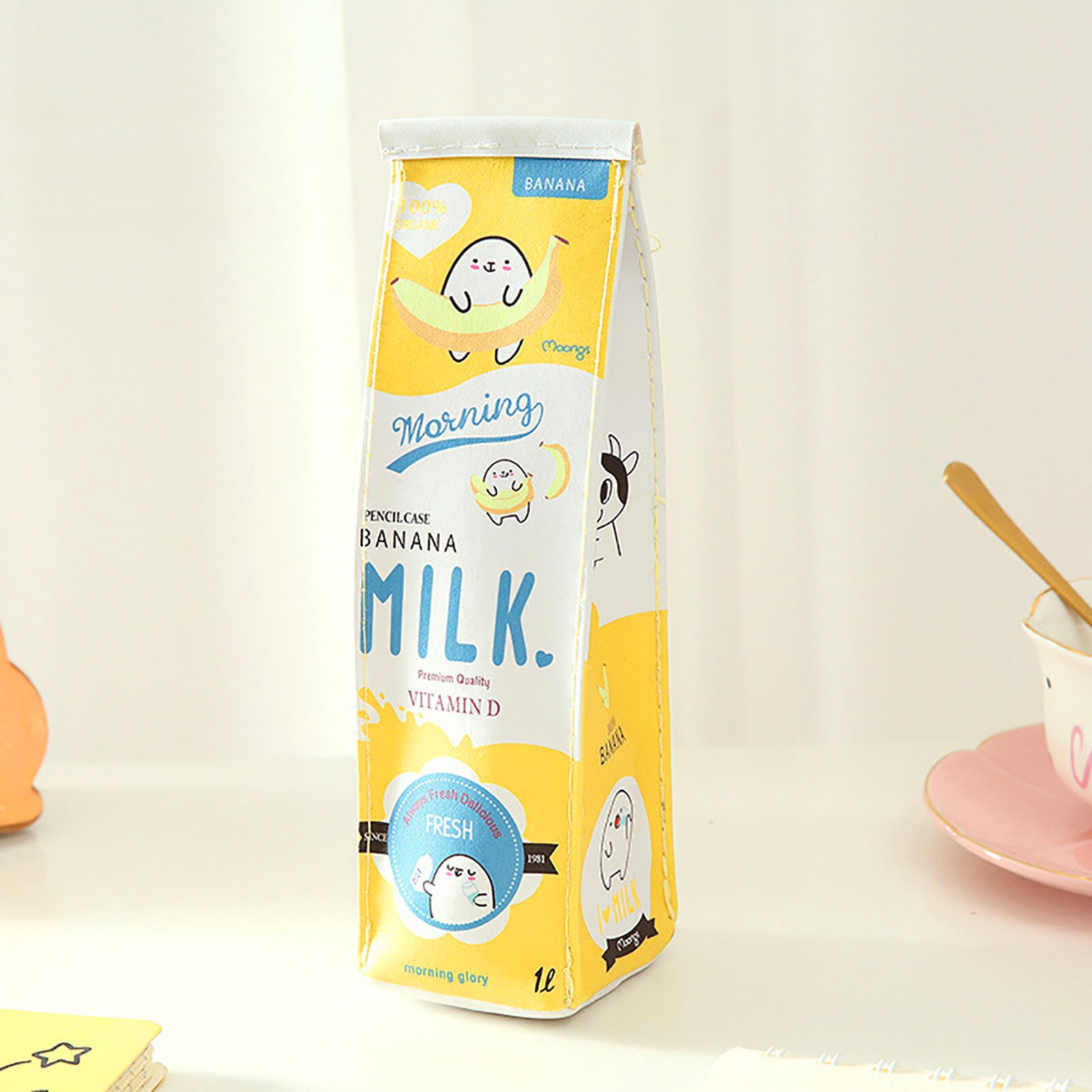 Etui Melk Karton Waterdicht Pu Leuke Grote Capaciteit Potlood Houder Pen Pouch Briefpapier Organizer Met Rits Voor Student: YELLOW