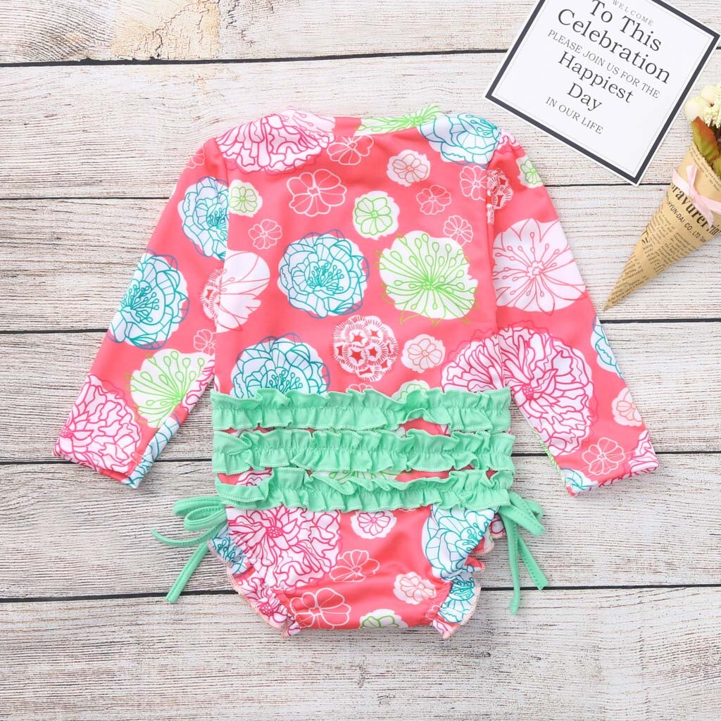 Infant Baby Girls Swimsuit Swimwear Floral Toddler Beach Wear Baby Girls Floral Printed Back Zipper Summer swimming Bathing Suit