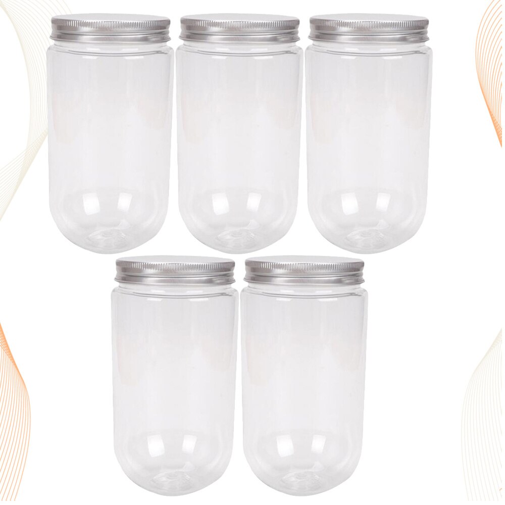 5Pcs 500Ml Dessert Cups Wegwerp U-vormige Thee Fles Transparante Bekers Drank Fles Drinkbeker Met Deksel: ansparent 