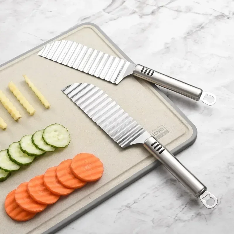 Stainless French Fry Maker Tools Steel Potato Chip Slicer Dough Vegetable Fruit Crinkle Wavy Slicer Knife Potato Cutter Chopper