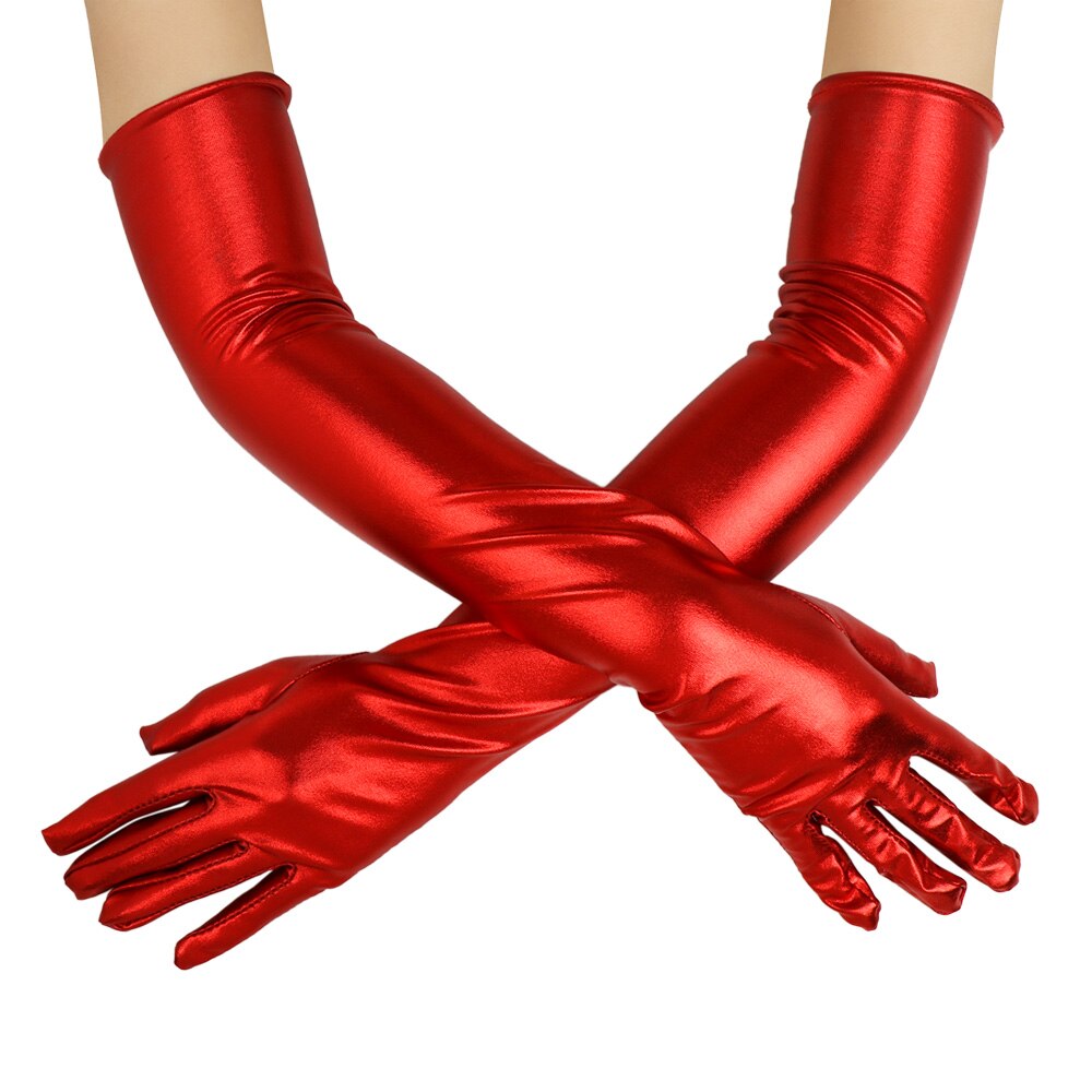 Gant Long en cuir Sexy, brillant, Punk Rock Hip Hop mitaines, Jazz Disco gants lumineux, Bar Cosplay Costumes accessoires 1 pièce: red