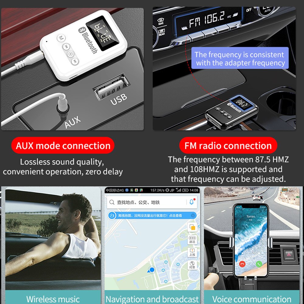 Tebe LCD Bluetooth Empfänger Absender Audio- Adapter Drahtlose Auto FM Sender Wagen Bausatz Unterstützung TF Karte Spielen für PC