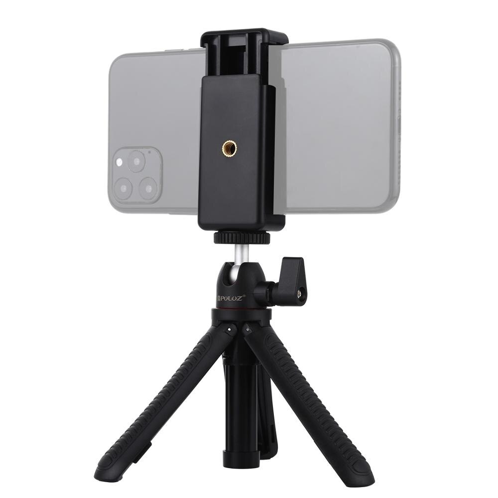 Puluz Zwart Selfie Sticks Stand Statief + Telefoon Klem Met Statief Adopter & Lange Schroef Mini Houder Voor Gopro