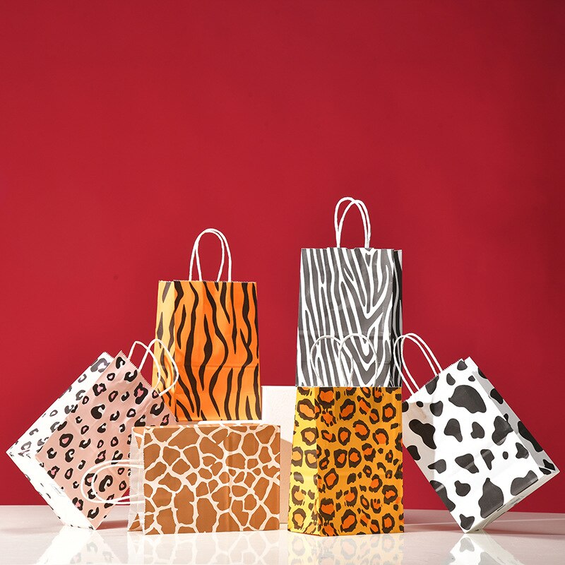 5 Pcs Jungle Party Decoratie Dier Voet Gedrukt Geschenkdoos Kraftpapier Candy Bags Safari Verjaardag Decor Party Baby douche