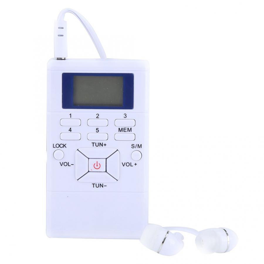 Black/White Mini Portable LCD FM Radio Digital Signal Processing Wireless Receiver With Earphone: white