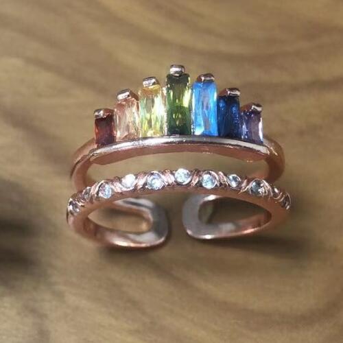Crown Rainbow Rings for Women Adjustable Rose Gold Crystal Ring Best Wishes to My Daughter Birthday Female Jewelry: Rose gold / Wine red box