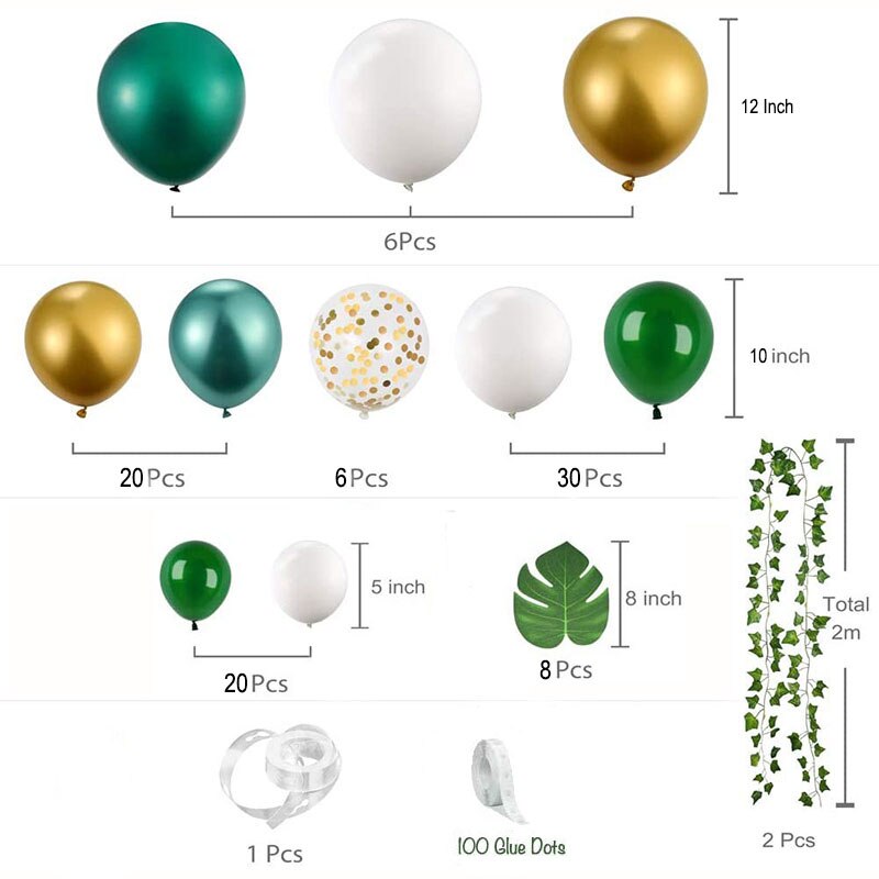 Jungle thema safari groene ballon slinger boog achtergrond palmbladeren klimop slinger neutrale verjaardagsfeest ballonnen benodigdheden: 94 stuks ballonnenset