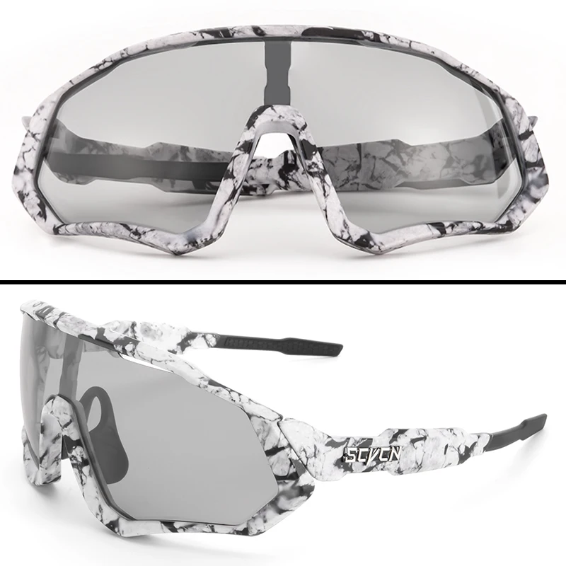 Scvcn Photochromic Glasses Cycling Sunglasses UV400 Women Sports Running Eyewear for Men Cycl Road Mountain Bike Bicycle Goggles: GRAY