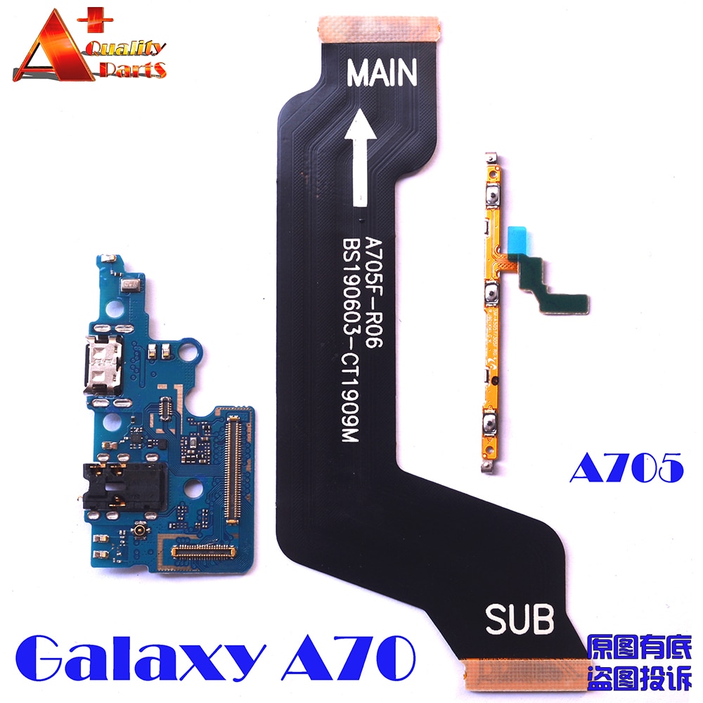 Para samsung galaxy a70 a705f a705ds a705fn volume de energia lado botão tira mainboard lcd usb charing board microfone cabo flexível