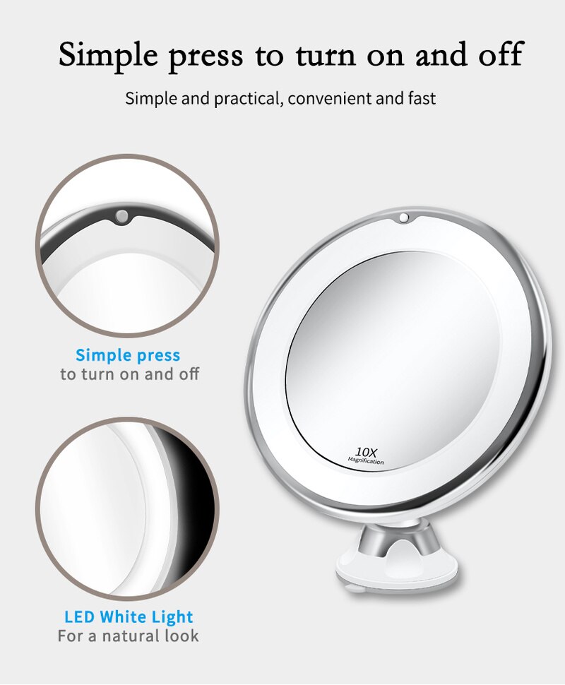 Suction Cup Type 10X Magnification Make-up Mirror with Suction Cup Bathroom LED Fill Light Make Up Mirror Dressing Beauty Mirror
