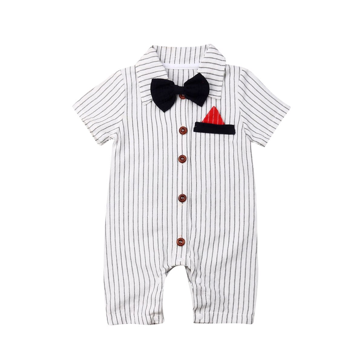 Pudcoco UNS Lager Neugeborenen Baby Jungen Formale Kleidung Party Bogen Strampler Kurzarm Striped Drehen-unten Kragen Overall Outfits set: A / 3M