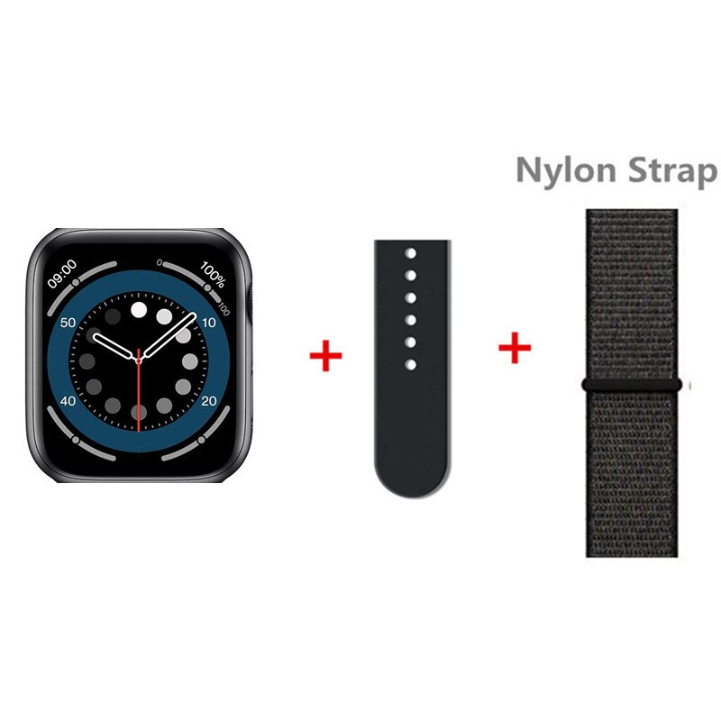 Original IWO 13 Smart Uhr Serie 6 Frauen Männer Unterstützung Bluetooth Anruf Herz Rate Besser Als IWO 12 Pro W56 smartwatch Für IOS: black add nylon