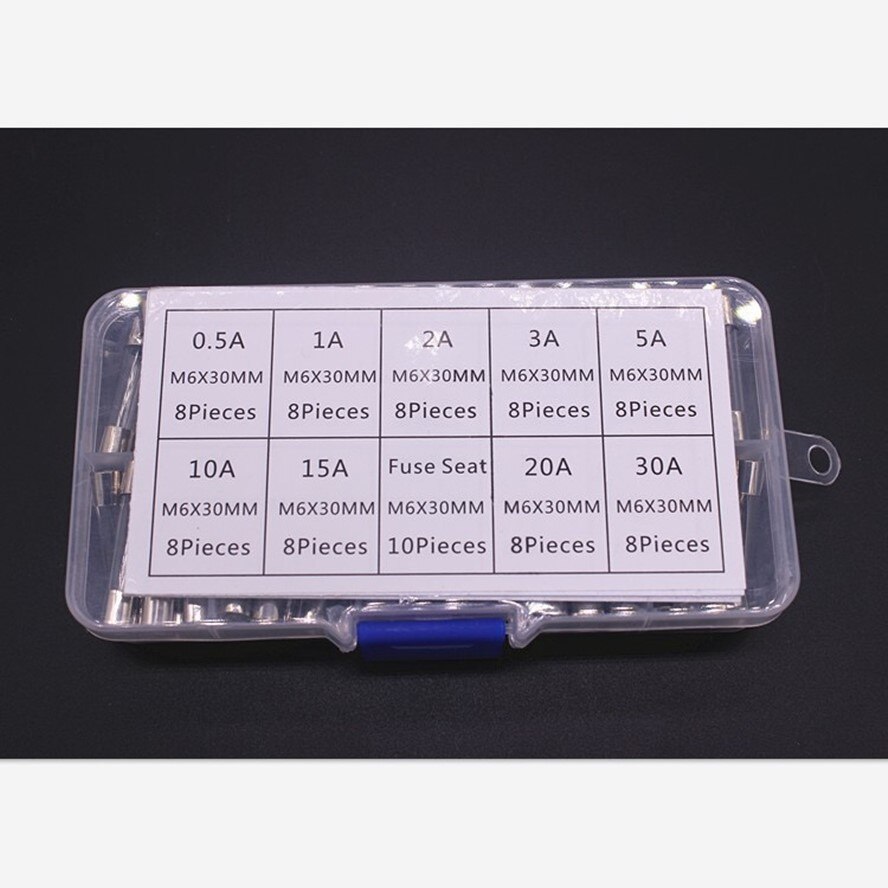 72 st / set  of 6 x 30 mm snabbsäkringssats , 9 olika specifikationer , 0.5a 1a 2a 3a 5 a 10a 15a 20a 30a