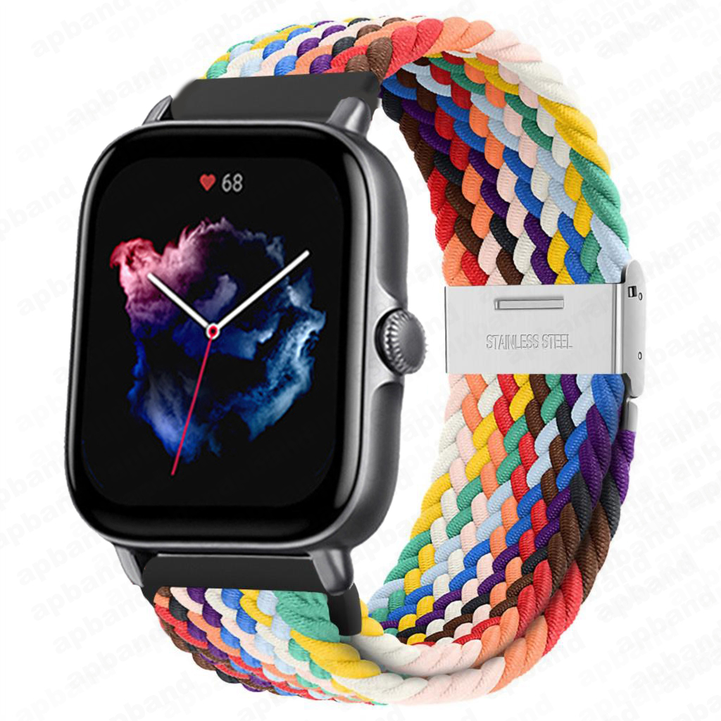 Correa de 20mm/22mm para Amazfit GTS/2/2e/3/4/GTS2 Mini/GTR/3/Pro/4/GTR2/47mm/stratos pulsera elástica trenzada para reloj Amazfit bip: BLACK WHITE / 22mm