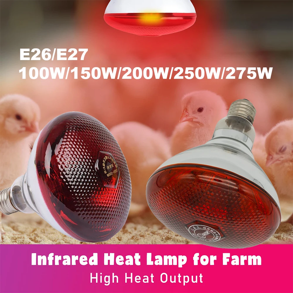220 V Infrarot-Heizlampe, 100/150/200/275 W, für Amphibien, Reptilien, Geflügel, Haustiere, Vieh, E27, Huhn, Ente, Bauernhofbedarf