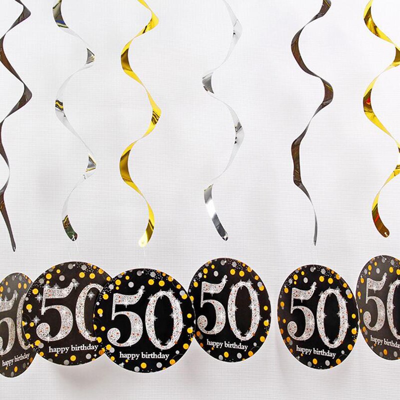 6pcs/set PVC Spiral Happy Birthday Swirl 18 21 30 40 50 60 70 Years Old Hanging Birthday Party Decorations Colored Ribbon: 50-yellow