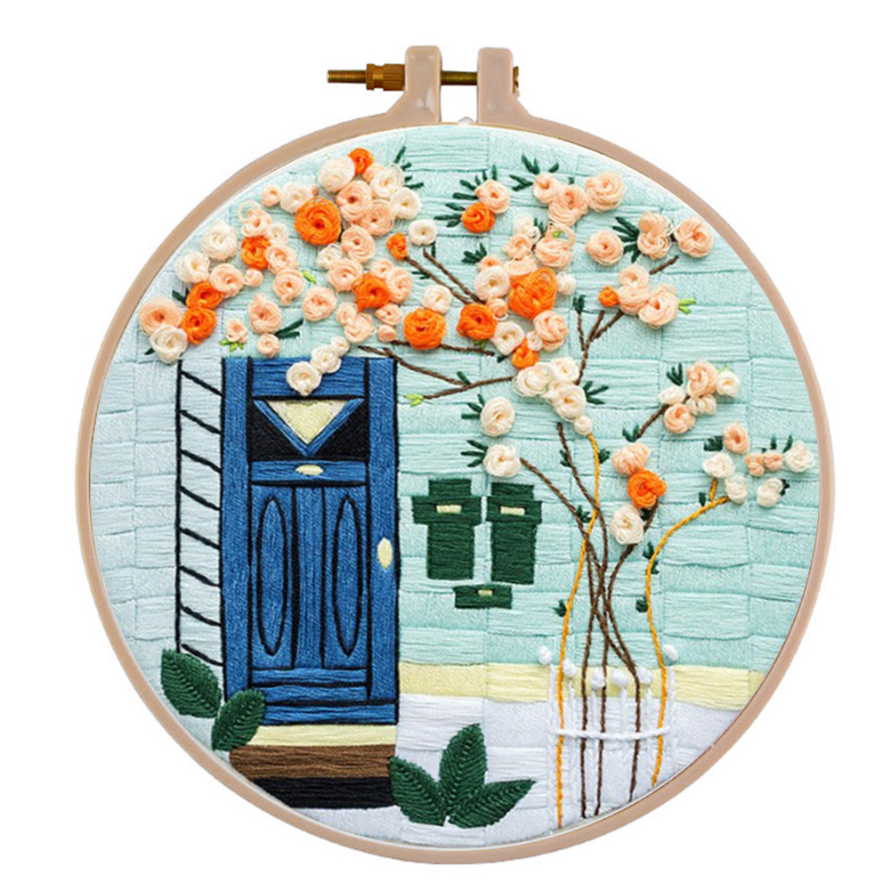 Blossom Patterns Embroidery Needlework Cross Stitch Kits DIY Gypsophila Canvas Embroidery Needlework DIY Framed: H