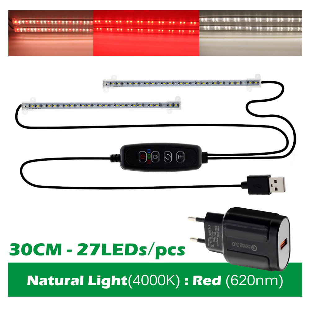 Dimmable LED Grow Light Full Spectrum USB Indoor Plant Growth Lights Strip with Controller LED Bars for Greenhouse Veg Seedlings: RW-30cm EU Adapter