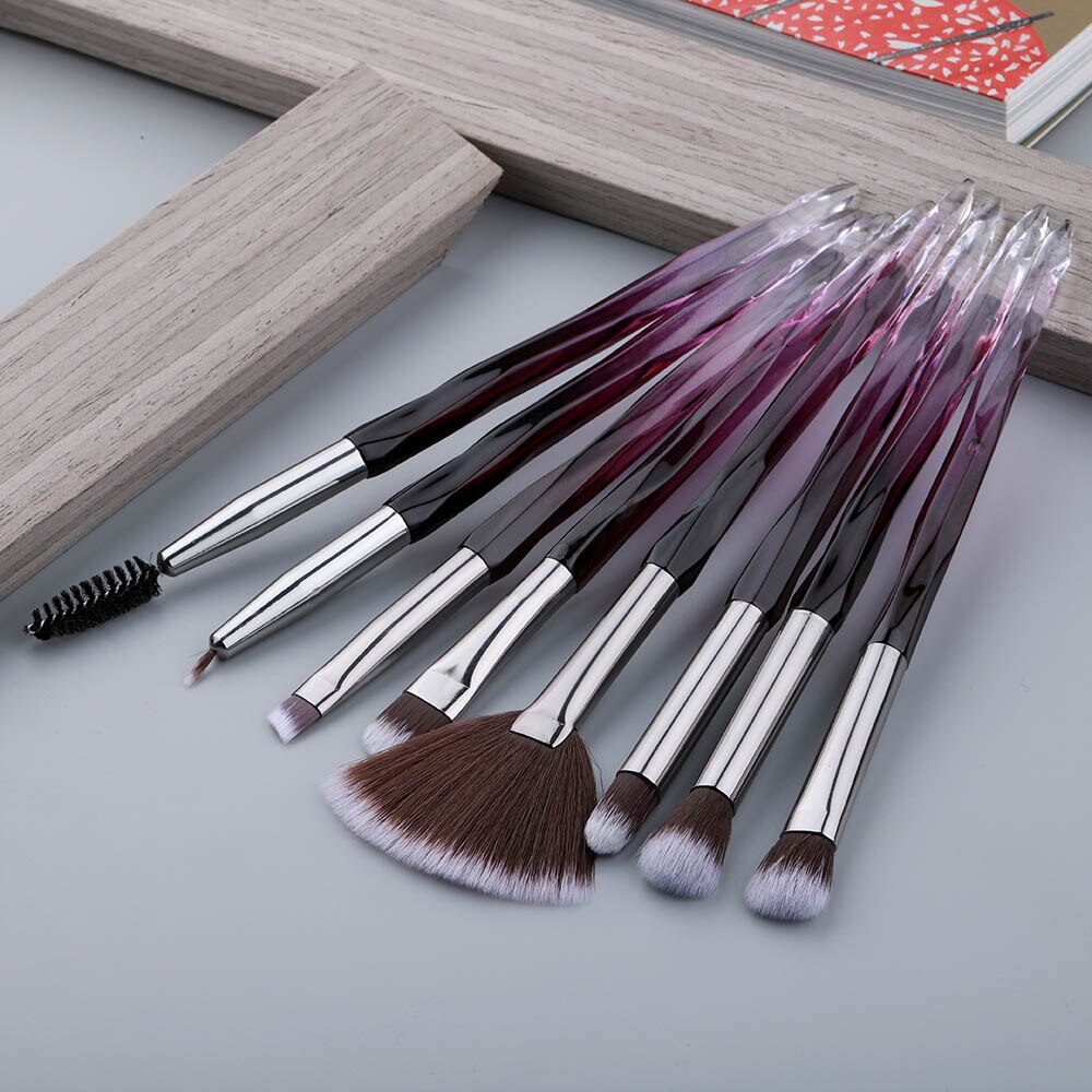 Fld øyenbørste diamant sminke børster sett krystall øyenskygge leppe øyenbryn børster leppe eyeliner verktøy: 8