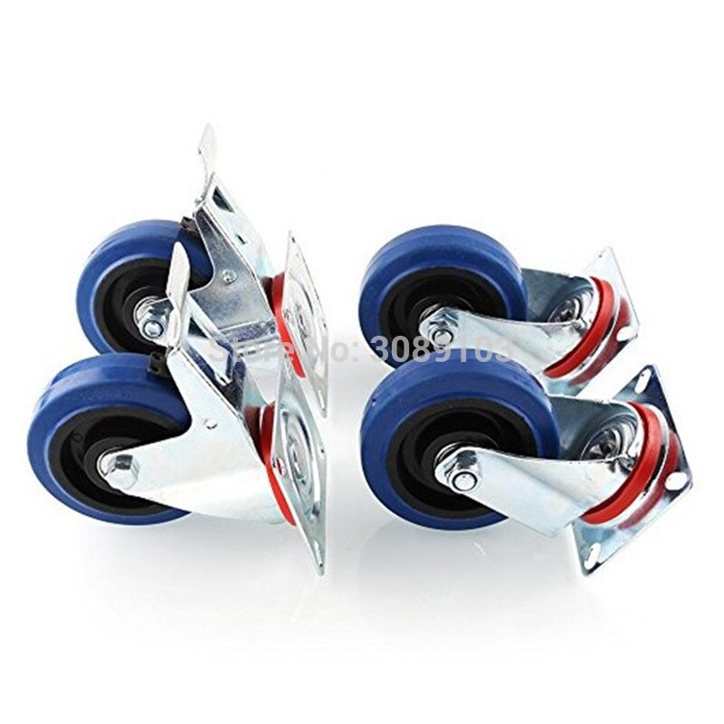 4PCS 4 inch Industrial elastic blue rubber caster wheel, medium duty caster for trolley