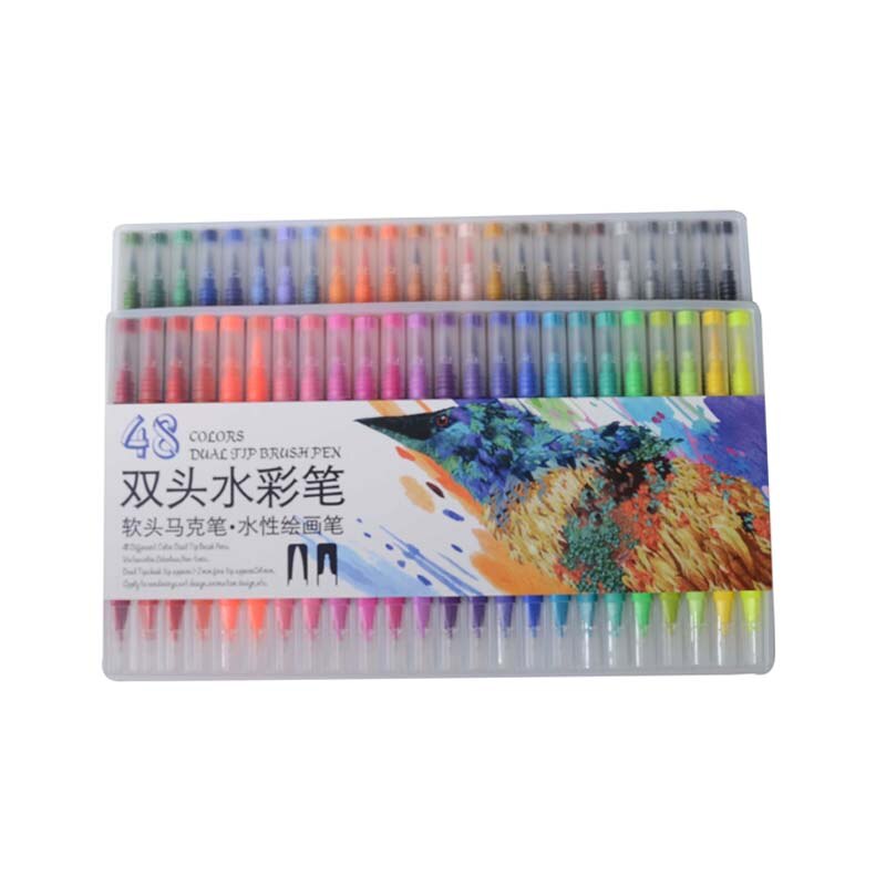 Aquarel Markers 12/24/36/48/60/72/100/120 Kleuren Dual Tip Borstel Pen voor Art Belettering Kalligrafie Pen Маркеры Для Скетчинга: 48 Colors Colorful