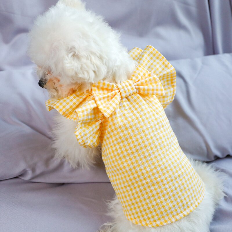 PETCIRCLE Dog Clothes Yellow Plaid Cute Doll Shirt Fit Small Dog Puppy Pet Cat Spring &amp; Summer Pet Costume Dog Clothes Blouse