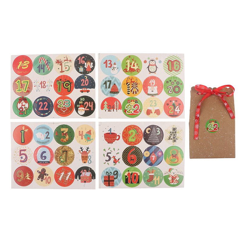Pegatinas de calendario con cuenta regresiva de Adviento para Navidad, 120 Uds., bolsas de , sellos de etiquetas