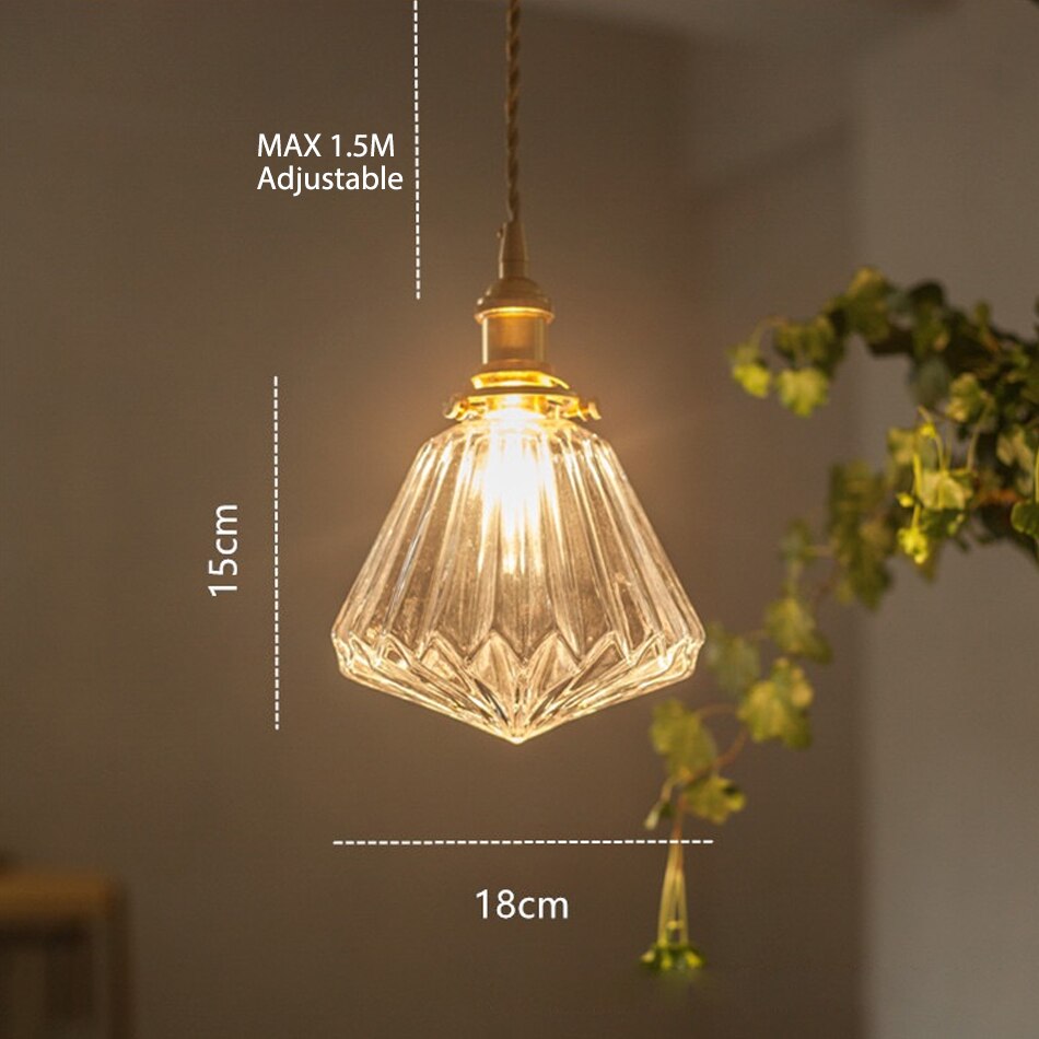 Glass Pendant Light Crystal pattern glass Hanging Lamp E14 Japanese Style Simplicity Restaurant bar Single Head pendant