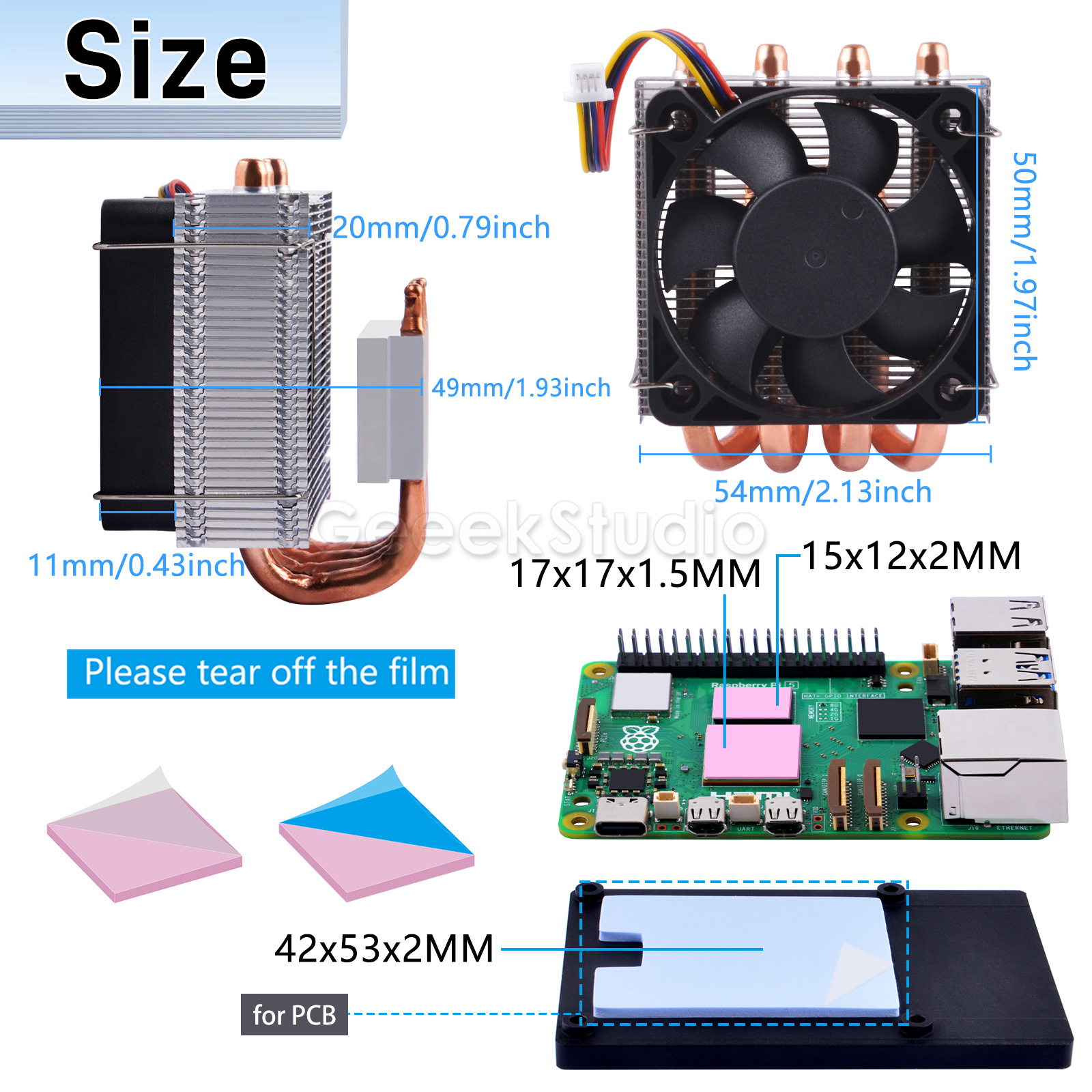 Low-Profile Plus CPU Cooler for Raspberry Pi 5 CPU Fan