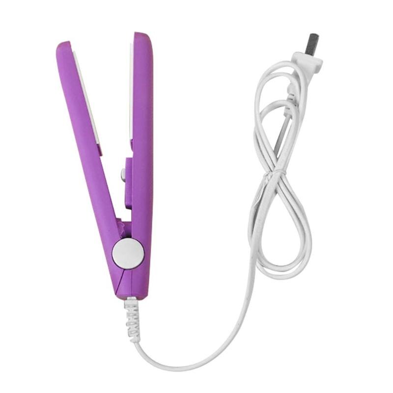 Mini Ceramic Electric Hair Straightener Curling Iron Straightening Corrugated Irons Home DIY Hair Styling Tools Flat Tools: Purple / EU