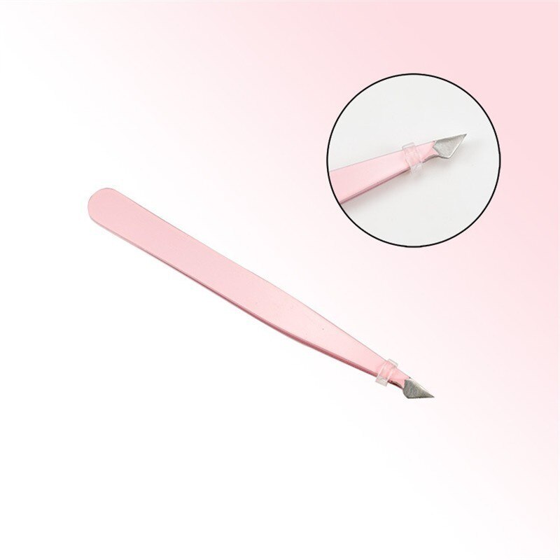 Angled Slanted Eyebrow Tweezers Stainless Steel Face Hair Removal Eye Brow Trimmer Eyelash Clip Cosmetic Makeup Tool: Light pink