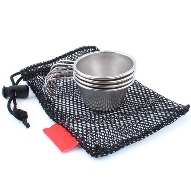 4 tazones de acero inoxidable Mini utensilios de cocina portátiles al aire libre Camping vajilla taza de café con asas Anti-escaldado pequeño tazón: Default Title
