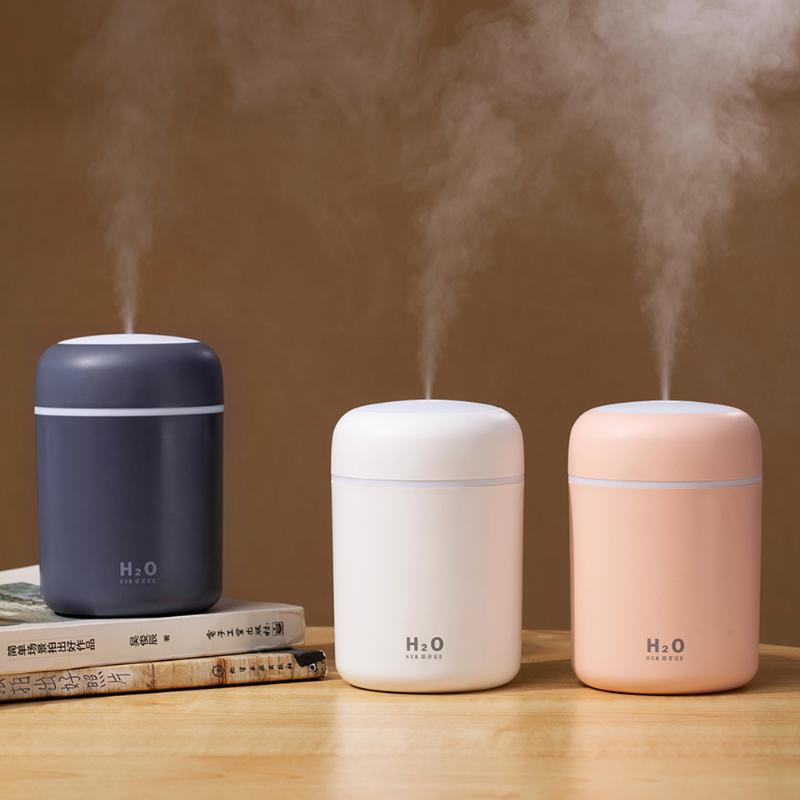 Humidificador portátil de 300ml, purificador de aire, limpiador de aire, máquina de niebla con luz romántica, con USB, difusor ultrasónico de vapor