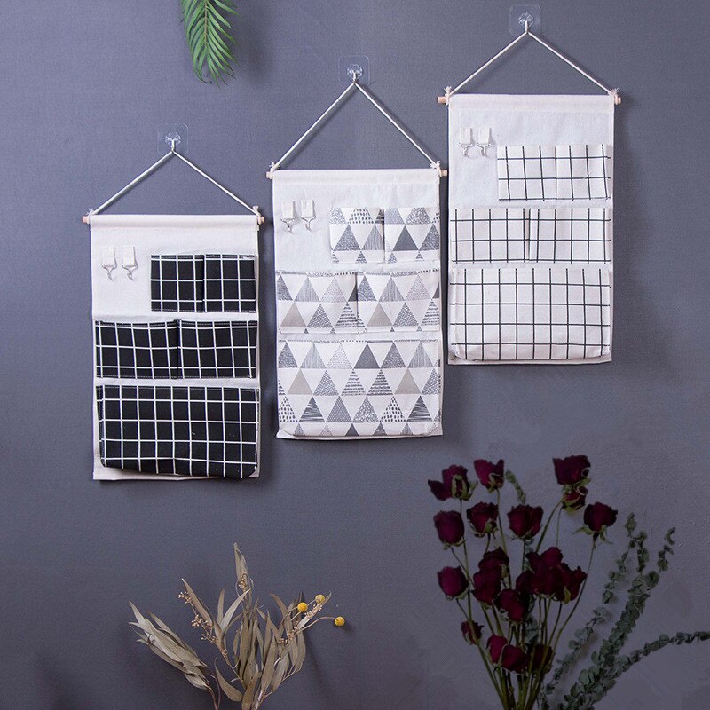 Bolsa de almacenamiento lavable para colgar en la pared, organizador para puerta de cocina y hogar, con 5 bolsillos y gancho para llaves, 55x34cm