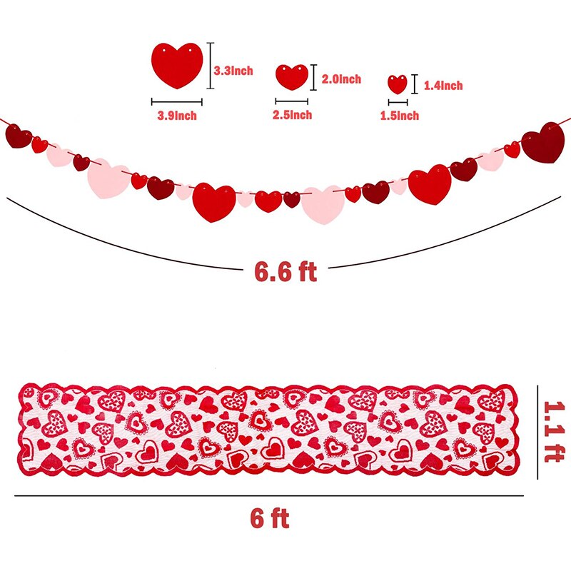 Valentine's Table Runner Red Heart Valentine's Day Decor Lace Love for Wedding Party Valentines Day Banner Decoration for Dinner