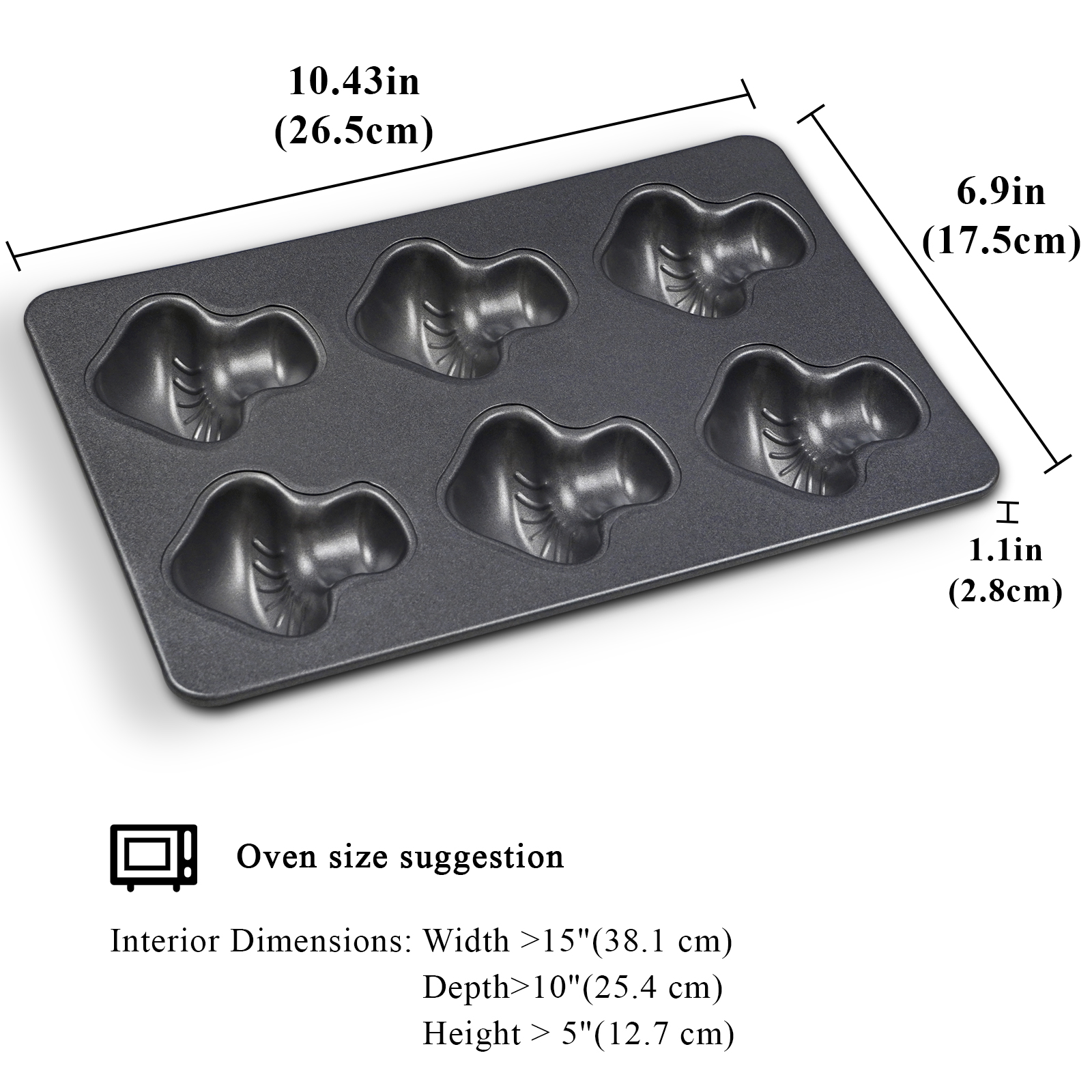 Mini molde para pasteles de acero al carbono con 6 cavidades, forma cuadrada, pan tostado con tapa, libra, pastel, Madeleine, muffins, postre, herramientas para hornear: Gris oscuro