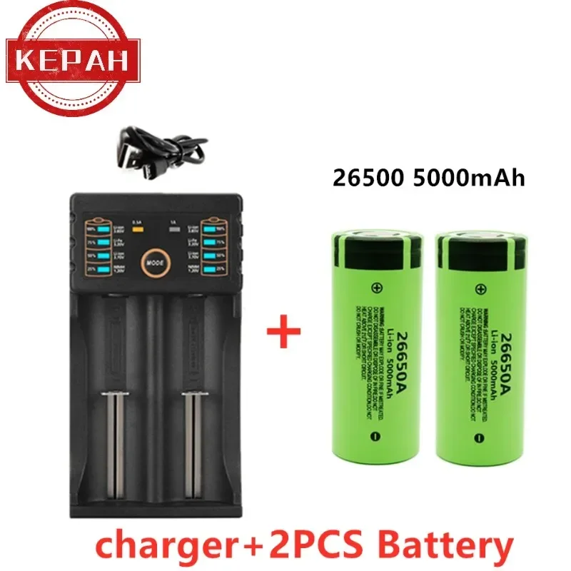Oryginalny wysokiej jakości akumulator 26650 5000 mAh 3,7 V 50A akumulator litowo-jonowy do latarki LED 26650A + ładowarka: WHITE