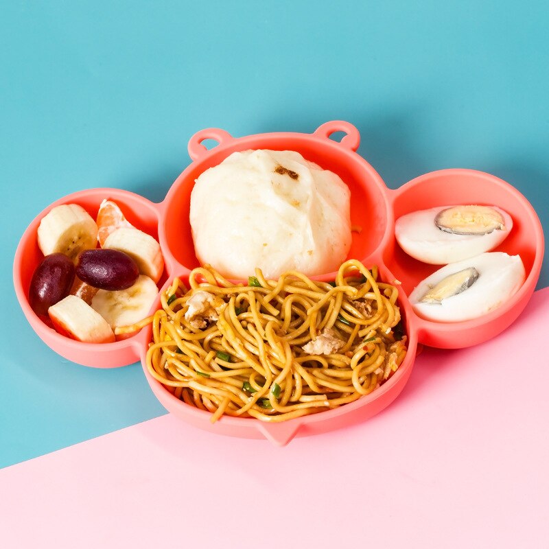 Baby Kommen Diner Platen Siliconen Zuig Feeding Servies Bpa Gratis Antislip Baby Gerechten Krab Voedsel Voeden Kom voor Kids: Pink Plate