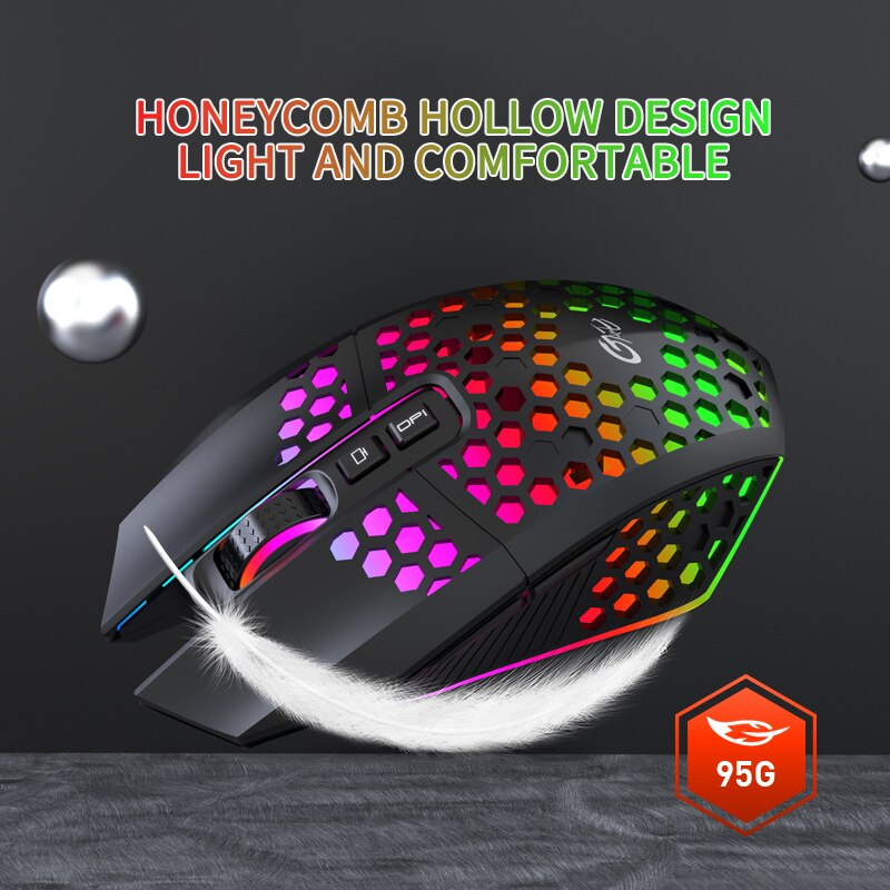 Gaming Wireless Mouse Honeycomb Hollow Ergonomic Mouse 2.4GHz Wireless USB 8 Keys 1600 DPI Mute RGB Light Mice For PC Laptop