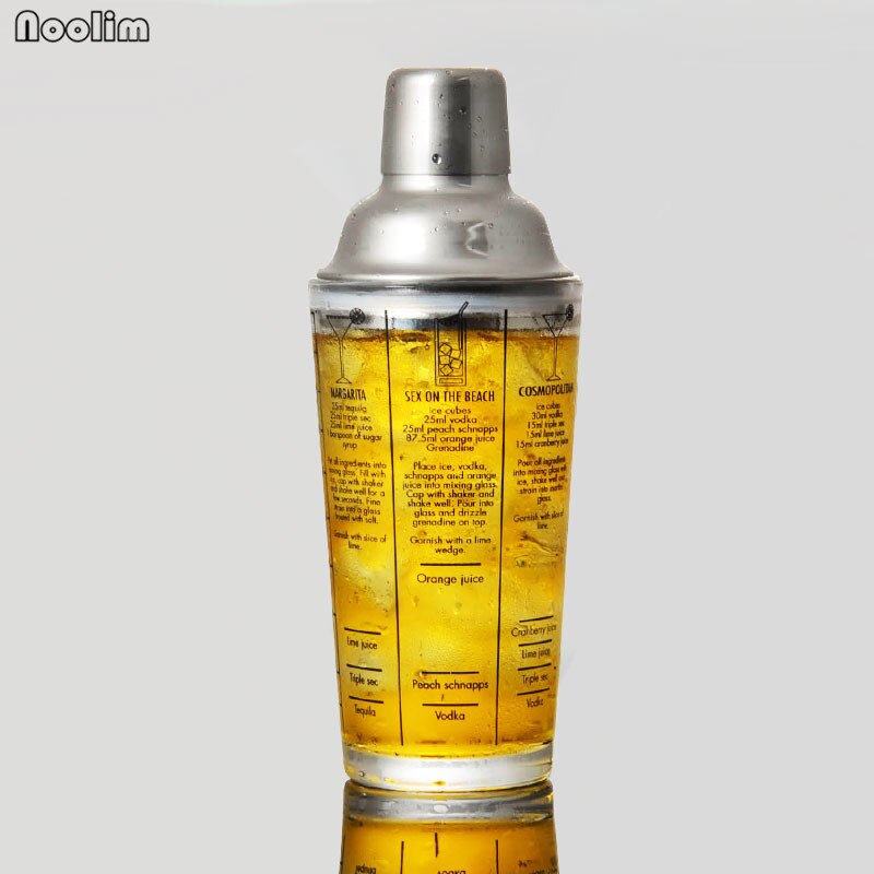 NOOLIM 420ml Mix Master Glass Recipe Cocktail Shaker Stainless Steel Shake Jug With Scale Bar Tools Bar Accessories