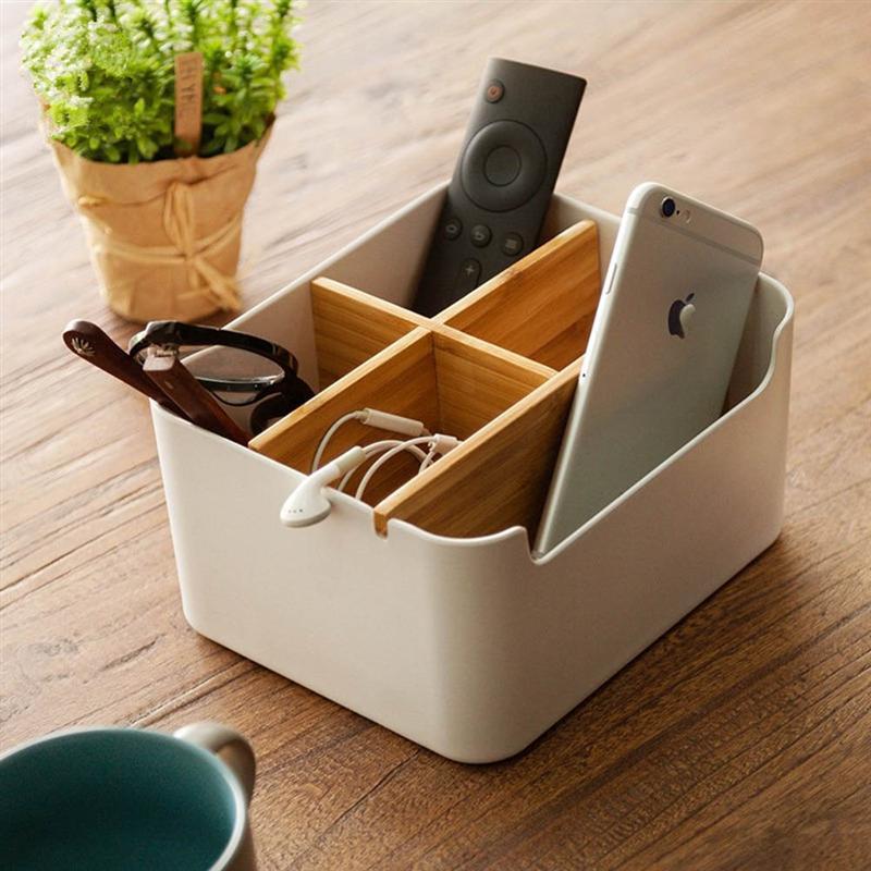 Remote Control Holder Wood Storage Box Multipurpose Desk Organizer Desktop Stationery Storage Box Jewelry Nail Makeup Container
