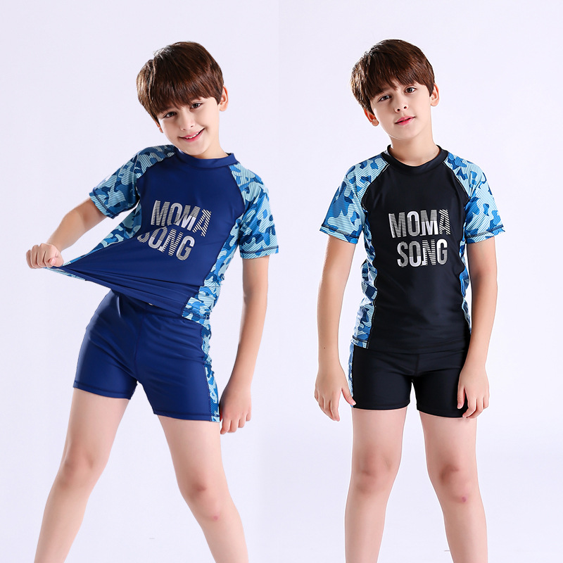 Nylon 8-16 Years Kids Swimwear Boy Swimming Suit Swimsuit Beach Wear Short Sleeve Bathing Suit Boy Swim 2 Pieces Suit Sportswear