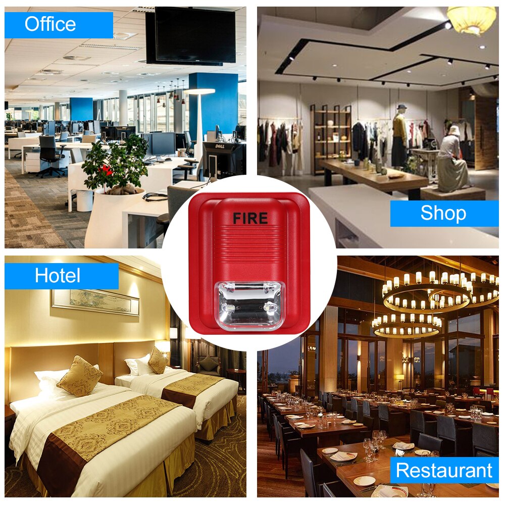 For Home Office Hotel Restaurant Fire Alarm Warning Strobe Siren Horn Sound & Strobe Alert Security System