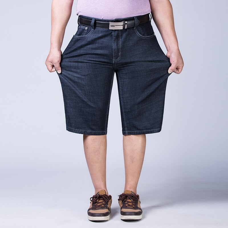 Large size summer thin section plus size stretch knee denim shorts Male big size stretch five-point denim shorts