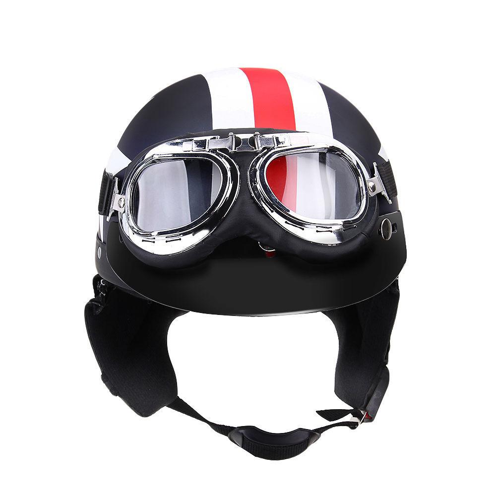 Unisex Motorfiets Helm Met Bril Half Gezicht Schedel Cap Zonnebrandcrème Helm